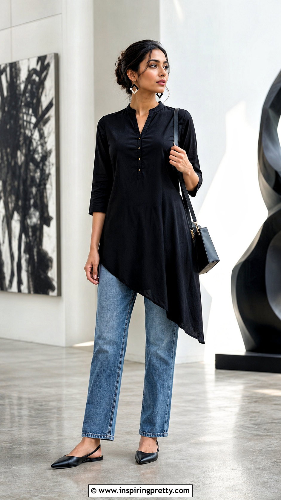 Asymmetric Short Kurti With Straight Jeans - 50 short kurti tops for jeans
