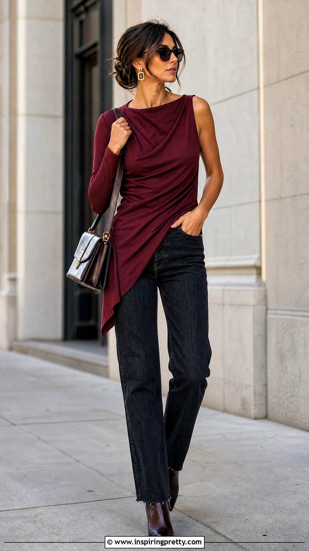 Asymmetric Statement Top With Dark Jeans - 50 statement tops outfit ideas