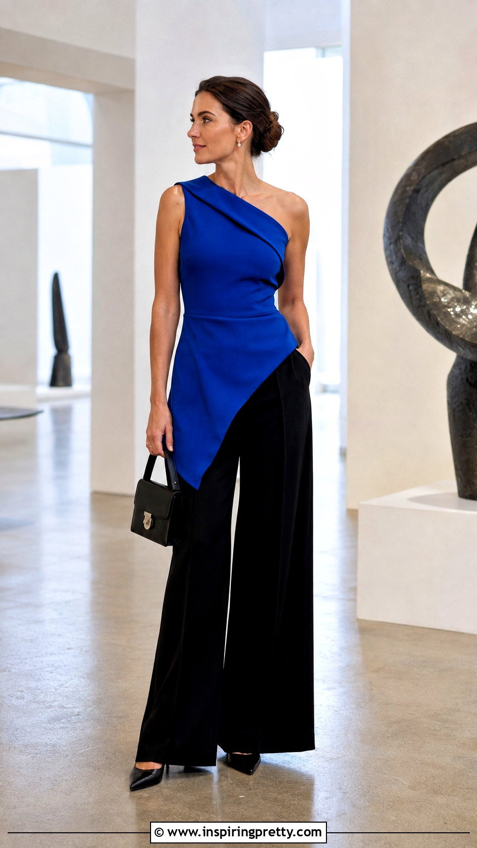 Asymmetric Top With Black Trousers - 50 Simple Top Designs