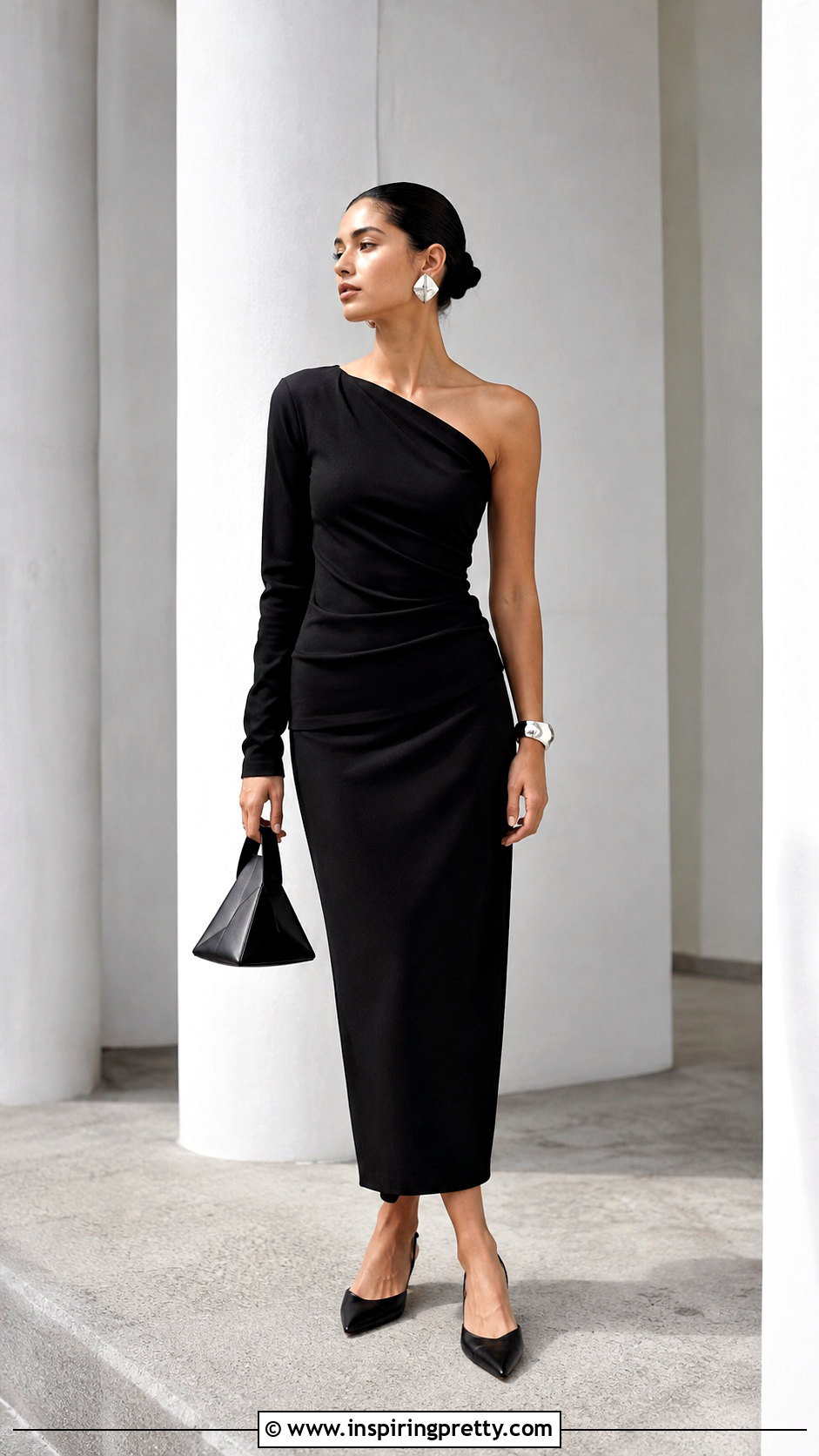 Asymmetric Top With Column Skirt - 50 fun tops outfit ideas