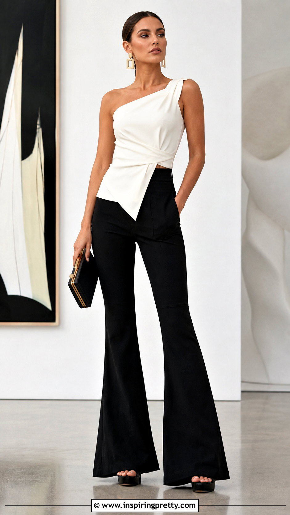 Asymmetric Top With Flared Pants - 50 fancy top designs for women