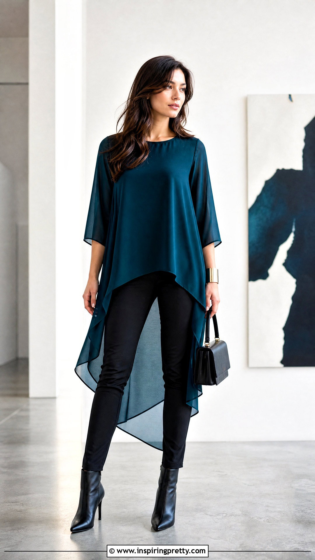 Asymmetrical Chiffon Hem Top With Slim Pants - 20 chiffon hem top outfit ideas