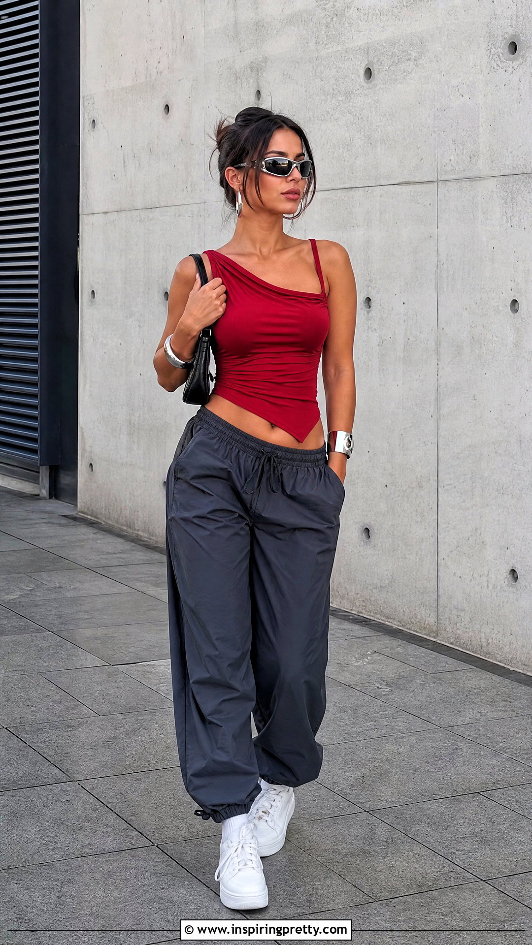 Asymmetrical Cider Tank Top With Parachute Pants - 25 Cider Tank Top outfit ideas