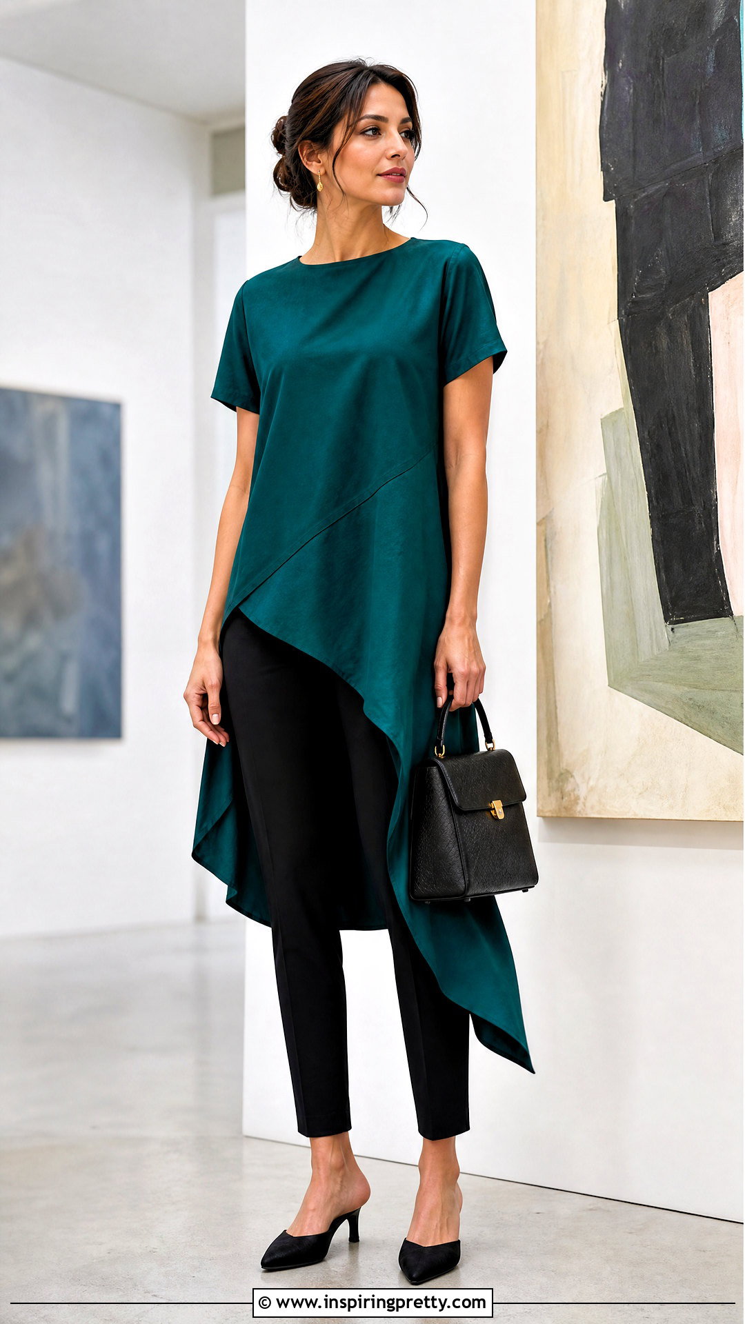 Asymmetrical Cotton Top With Skinny Pants - 50 cotton tops designs