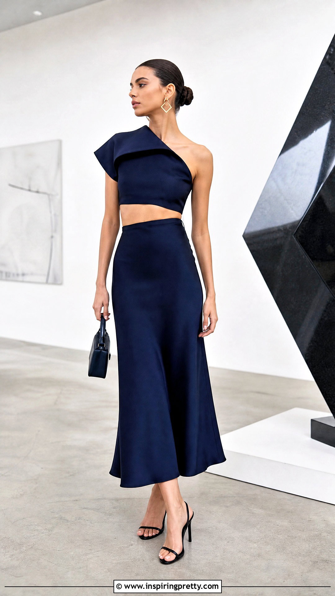 Asymmetrical Crop Top Blouse With a Midi Skirt - 50 crop top blouse outfit ideas
