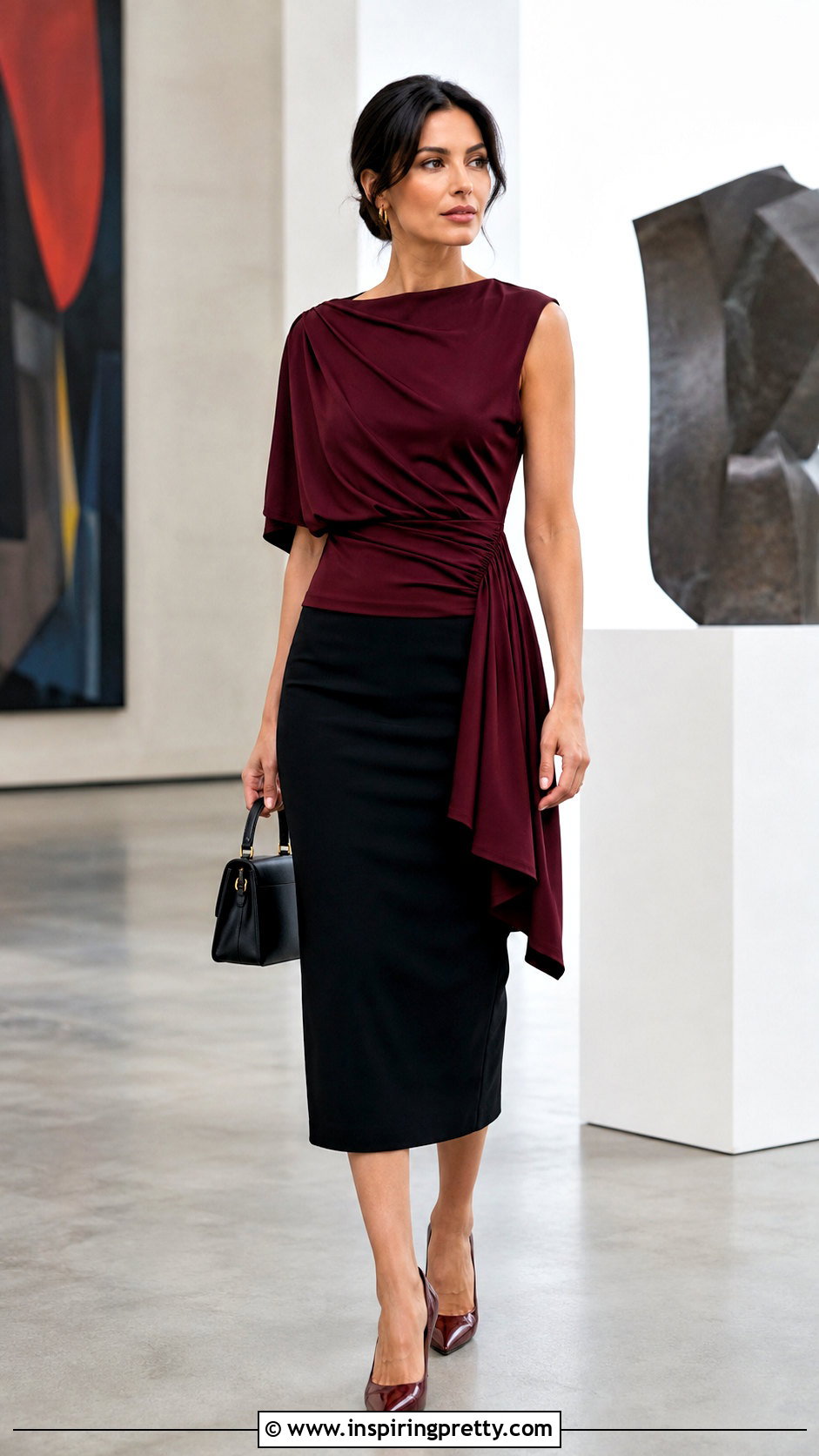 Asymmetrical Draped Top With Pencil Skirt - 50 ladies tops fashion