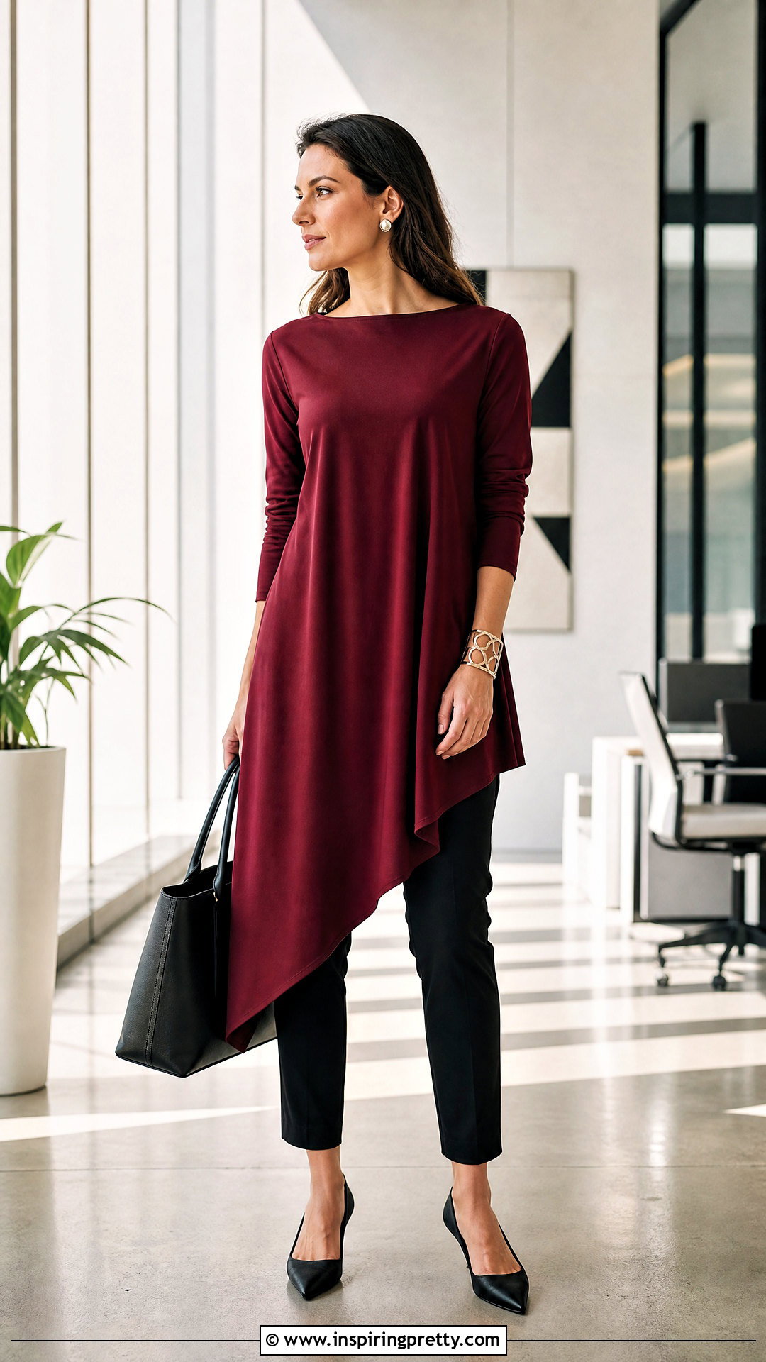 Asymmetrical Extra Long Tunic Top With Slim Trousers - 20 extra long tunic tops outfit ideas