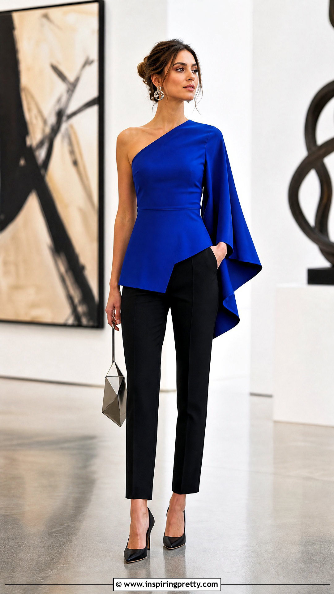 Asymmetrical Flared Sleeve Top With Slim Trousers - 50 flared sleeves tops