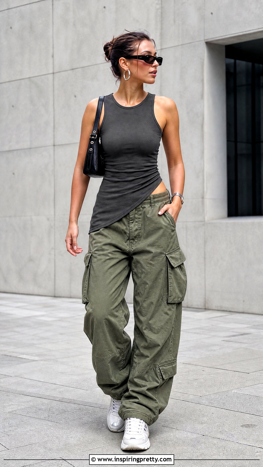 Asymmetrical Hem Tank Top With Cargo Pants - 25 asymmetrical hem tank top outfit ideas