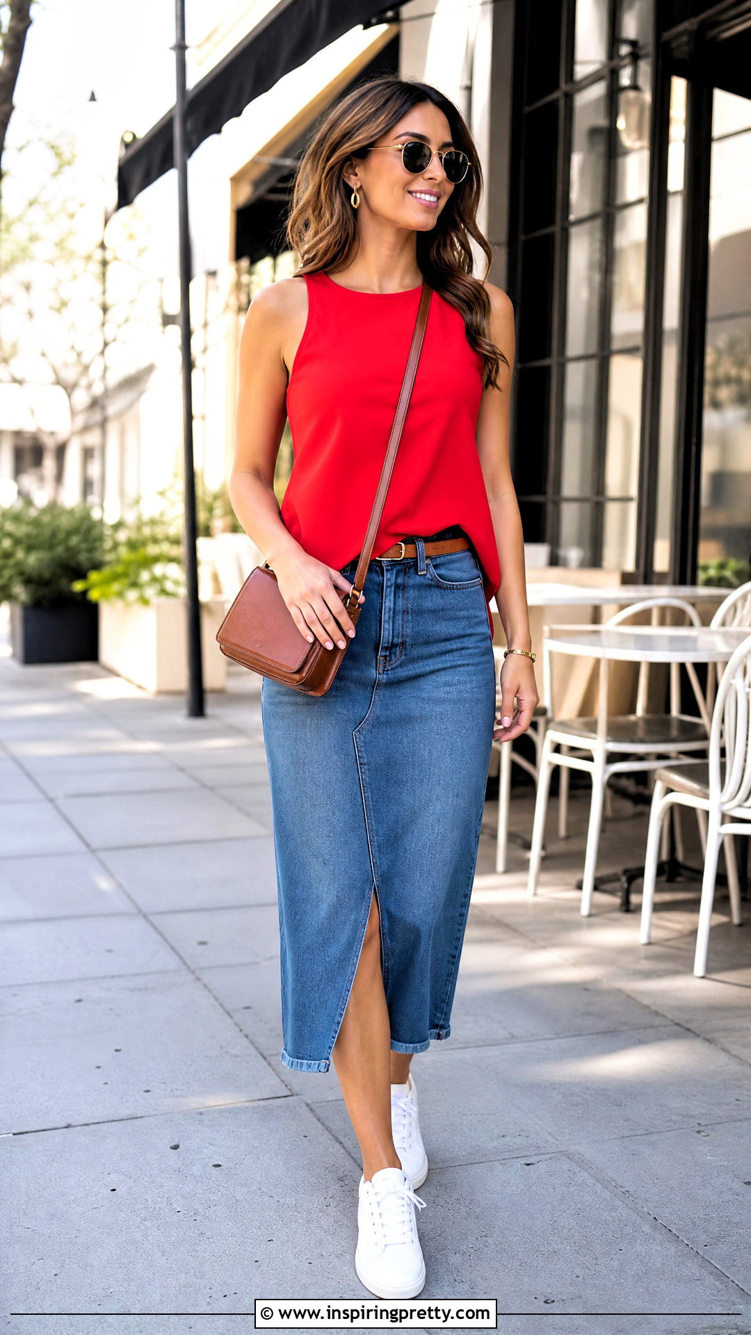 Asymmetrical Hem Tank Top With Denim Midi Skirt - 25 asymmetrical hem tank top outfit ideas