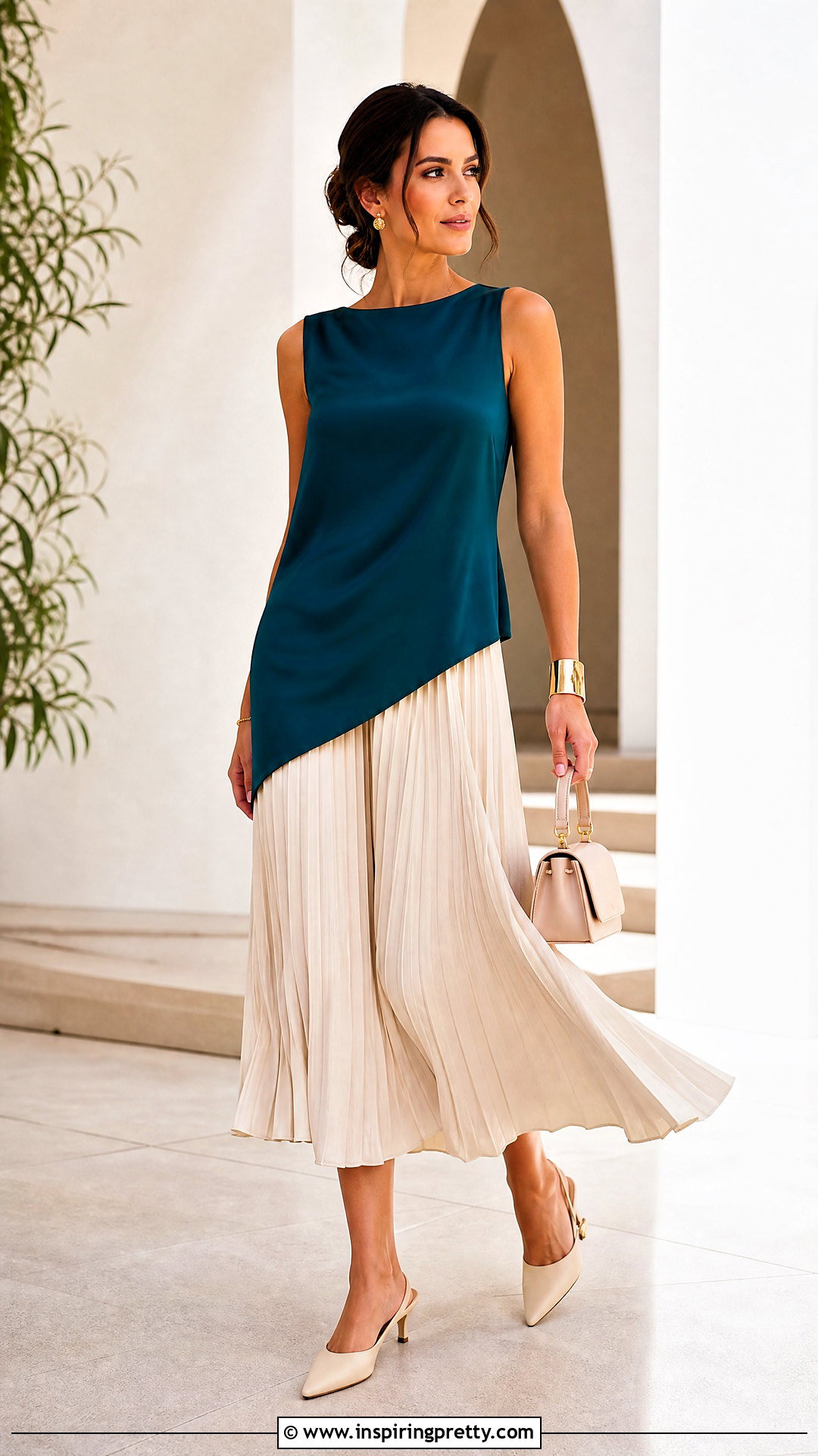 Asymmetrical Hem Tank Top With Pleated Skirt - 25 asymmetrical hem tank top outfit ideas