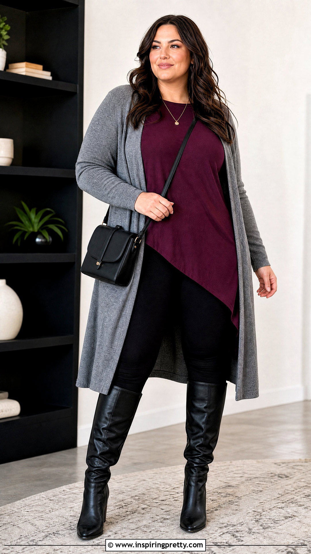 Asymmetrical Hem Top With Leggings - 25 Belly Hiding Tops outfit ideas