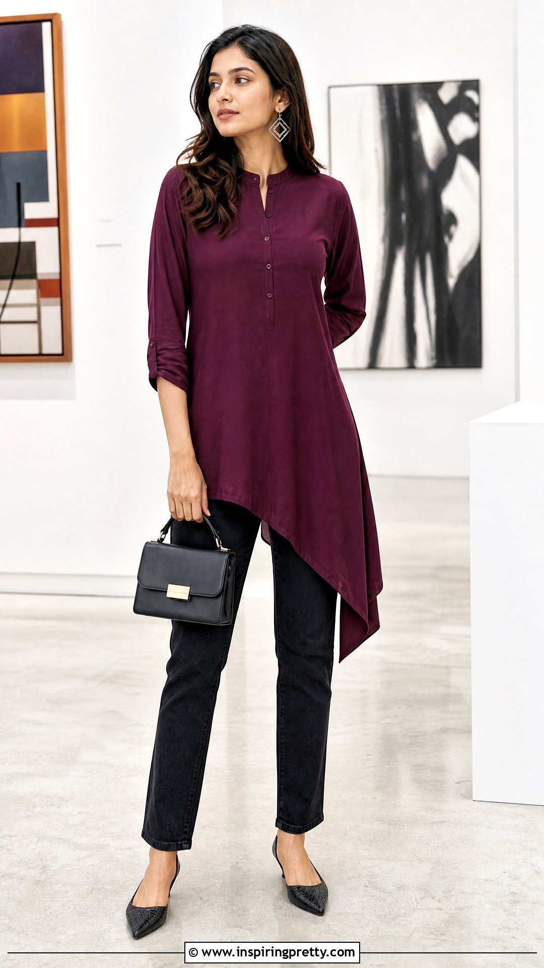 Asymmetrical Kurti With Black Jeans - 50 kurti tops for jeans