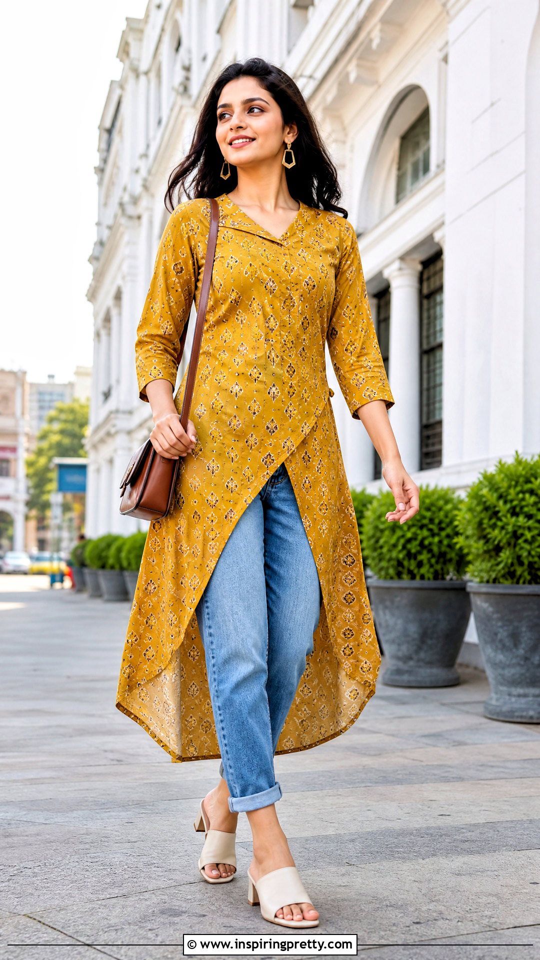 Asymmetrical Kurti With Boyfriend Jeans - 50 jeans tops indian styles