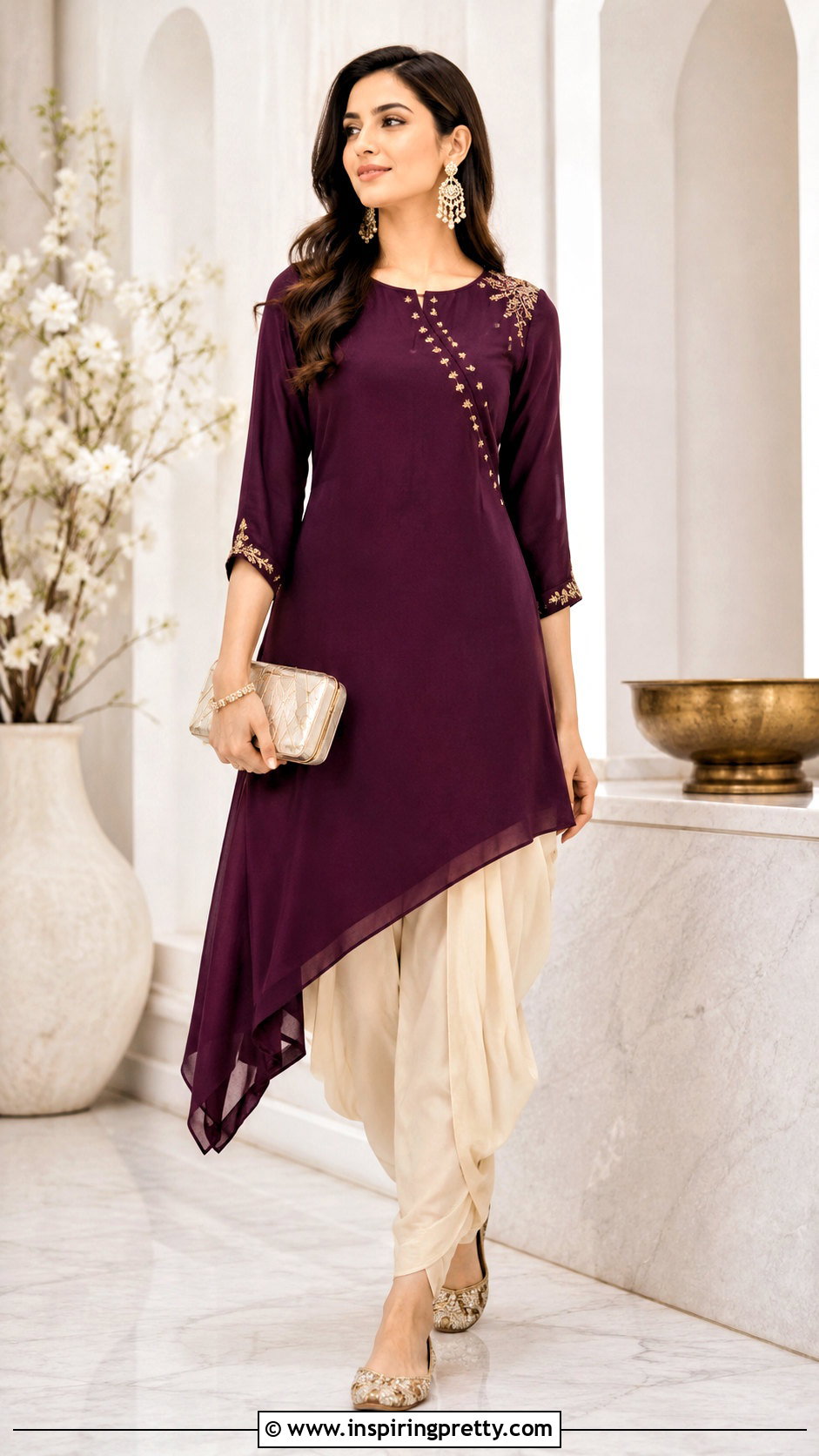 Asymmetrical Kurti With Dhoti Pants - 50 kurti tops outfit ideas