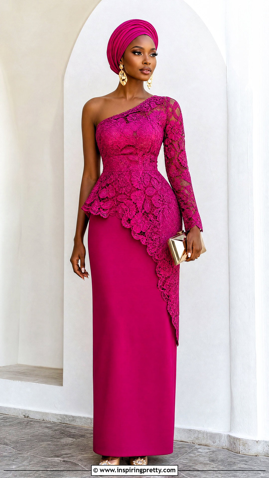 Asymmetrical Lace Top And Straight Maxi Skirt - 50 skirt and top lace styles