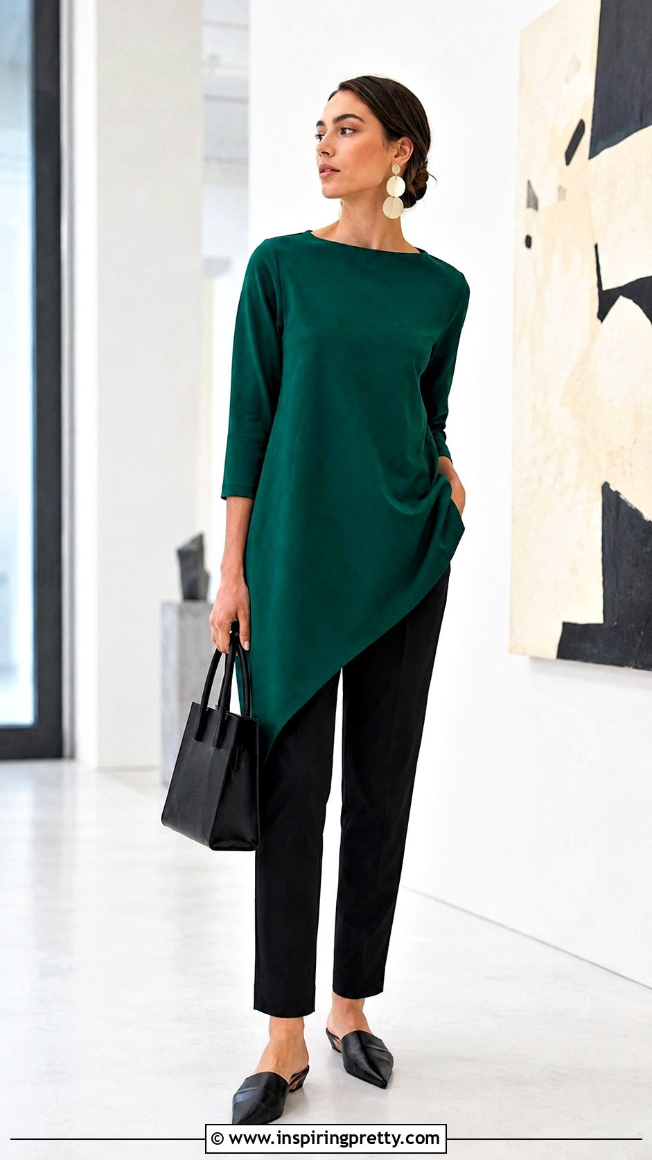 Asymmetrical Long Top With Cigarette Pants - 50 long tops outfit ideas