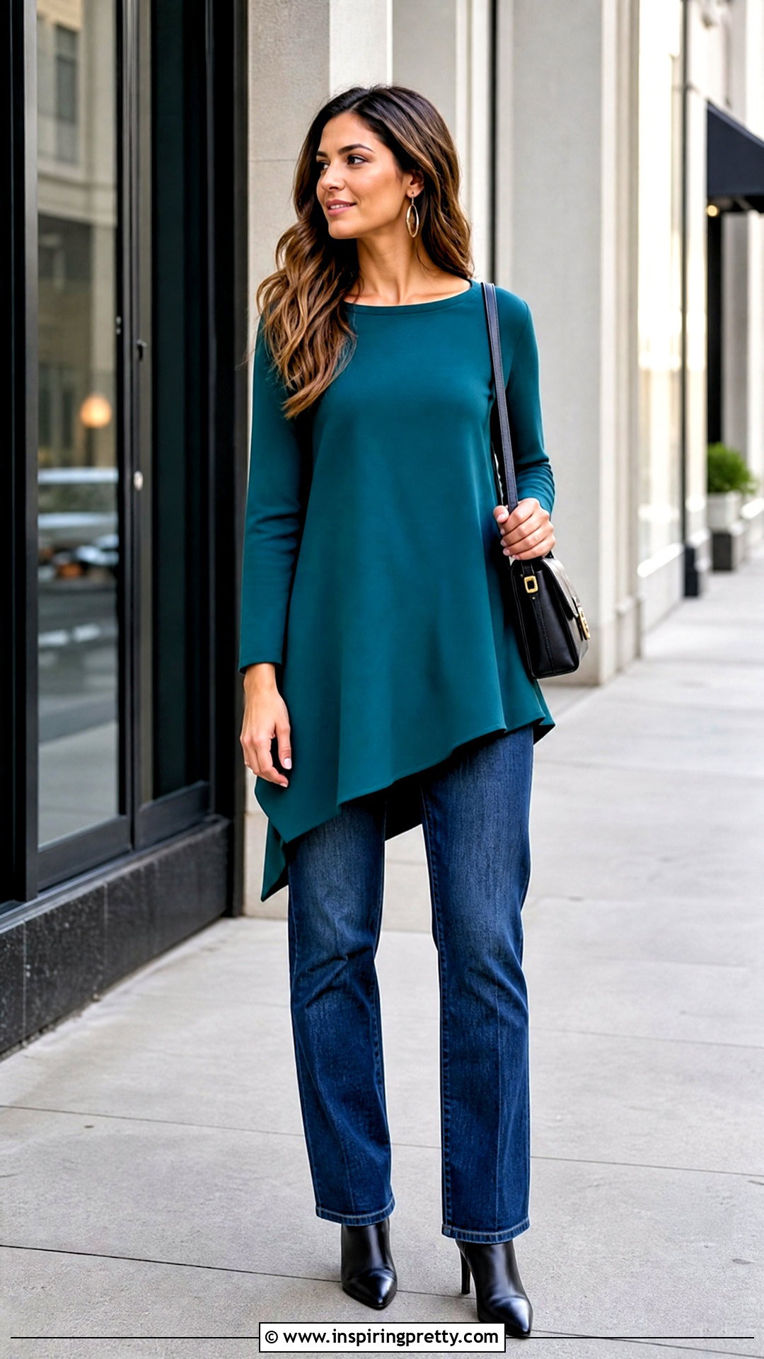 Asymmetrical Long Top With Straight Jeans - 50 long tops designs