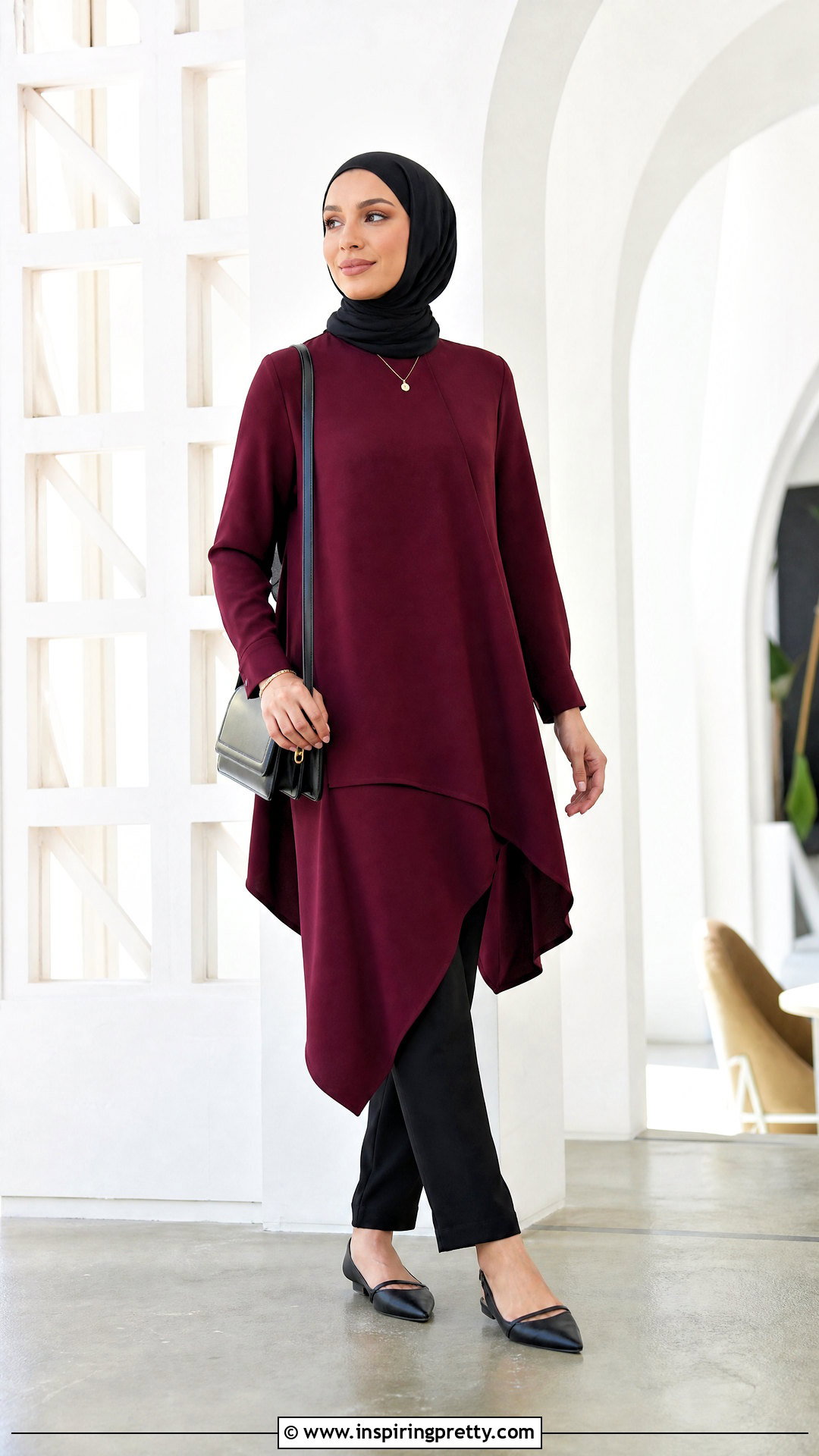 Asymmetrical Modest Tunic With Slim Pants - 50 modest tops for women