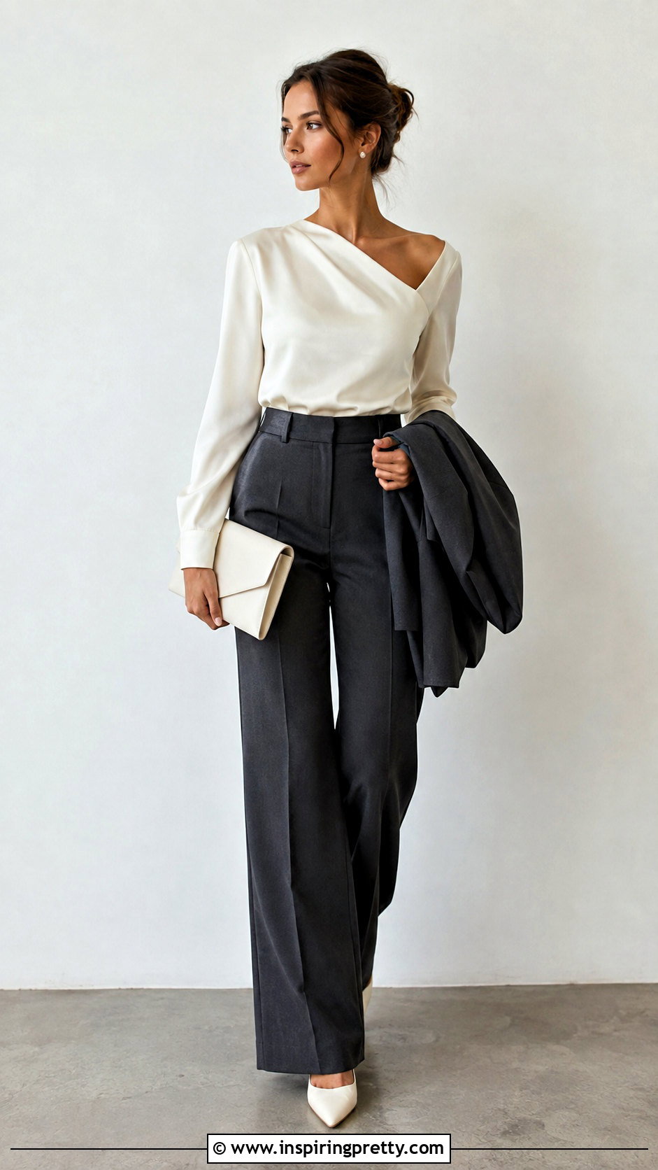 Asymmetrical Neck Blouse With Suit Trousers - 50 corporate tops blouses