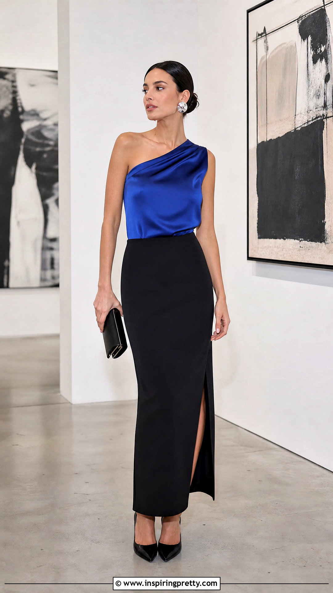 Asymmetrical Party Top With Column Skirt - 50 party tops outfit ideas