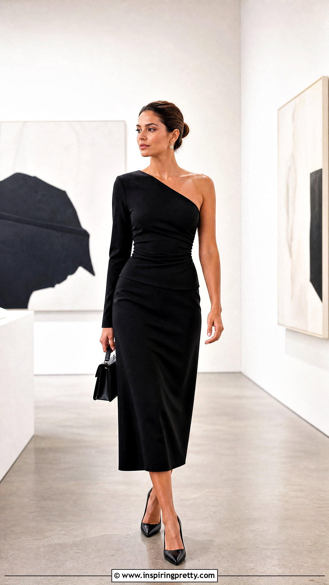Asymmetrical SHEIN Top With Straight Midi Skirt - 50 shein tops outfit ideas