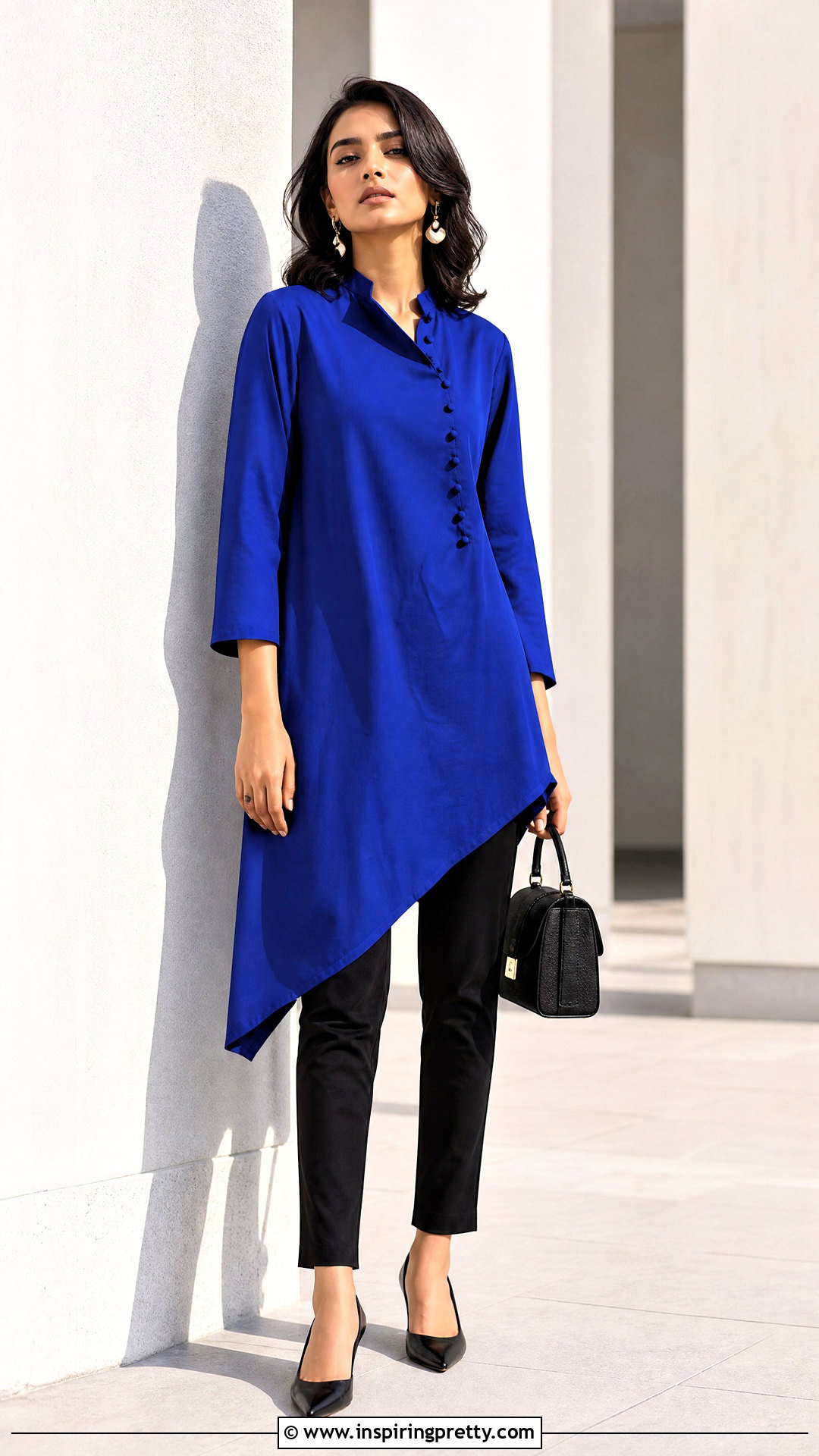 Asymmetrical Short Kurtha Top With Cigarette Pants - 20 Short Kurtha Tops For Women