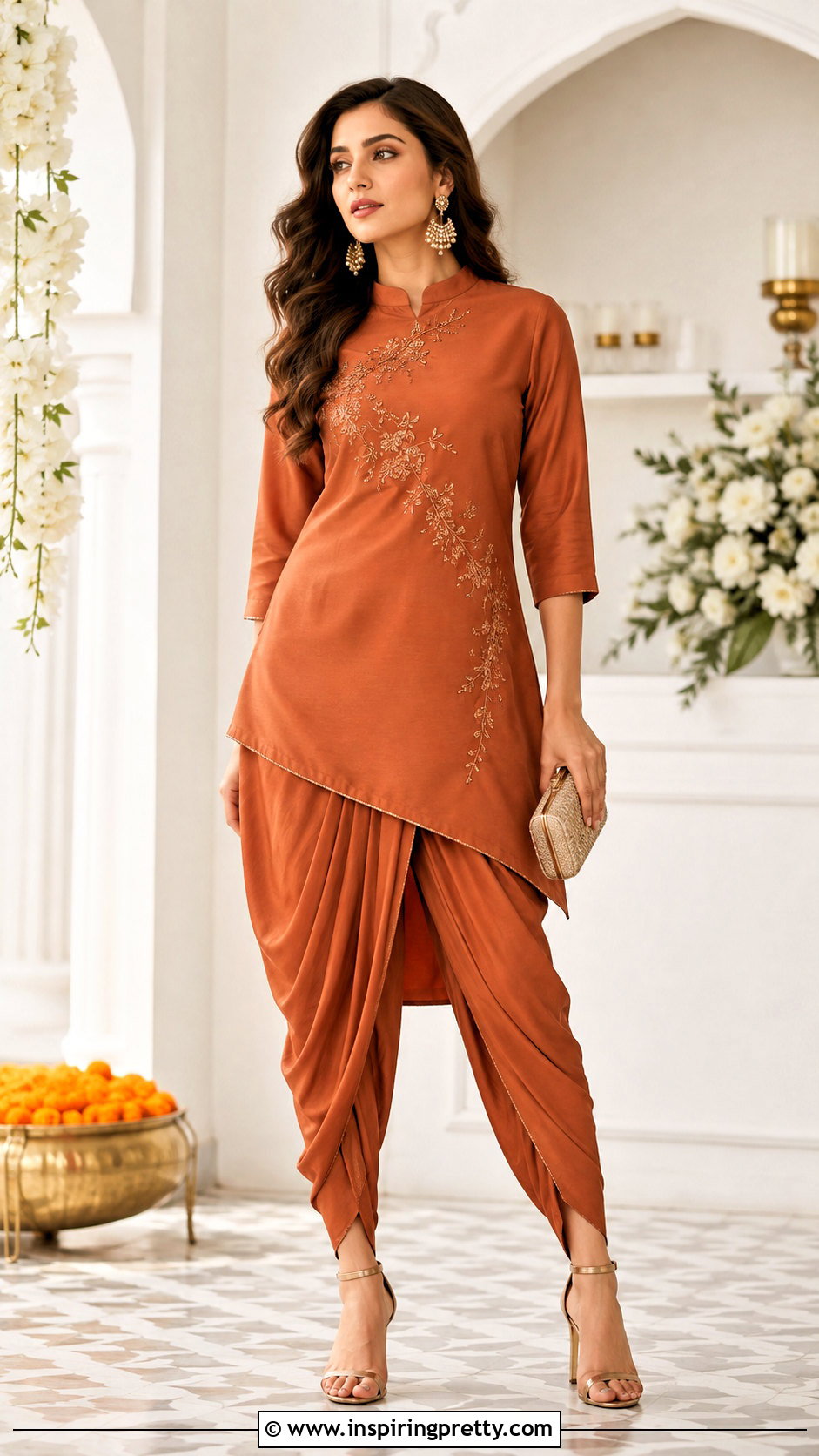Asymmetrical Short Kurti With Dhoti Pants - 50 short kurti top outfit ideas