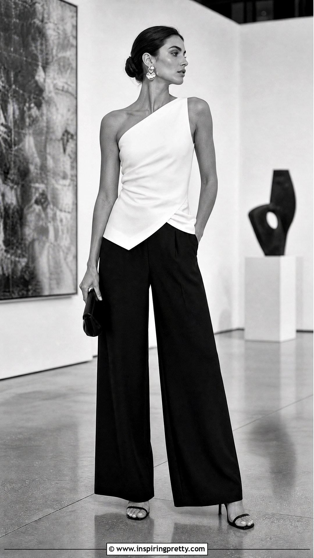 Asymmetrical Sleeveless Top With Wide Leg Pants - 50 sleeveless tops outfit ideas