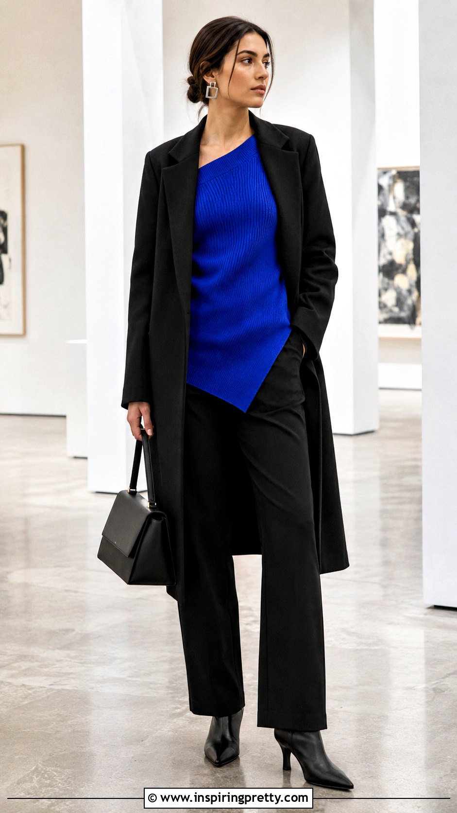Asymmetrical Sweater With Straight Leg Pants - 50 cute winter tops outfit ideas