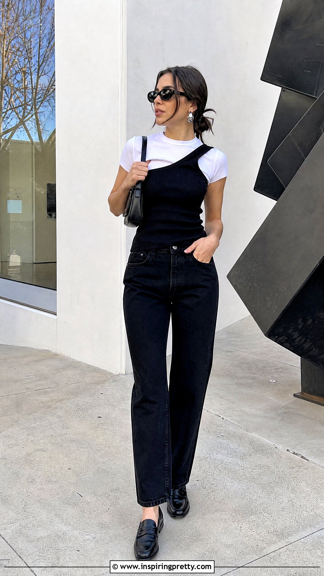 Asymmetrical Tank Top Over White T Shirt With Black Jeans - 50 tank top over shirt outfits