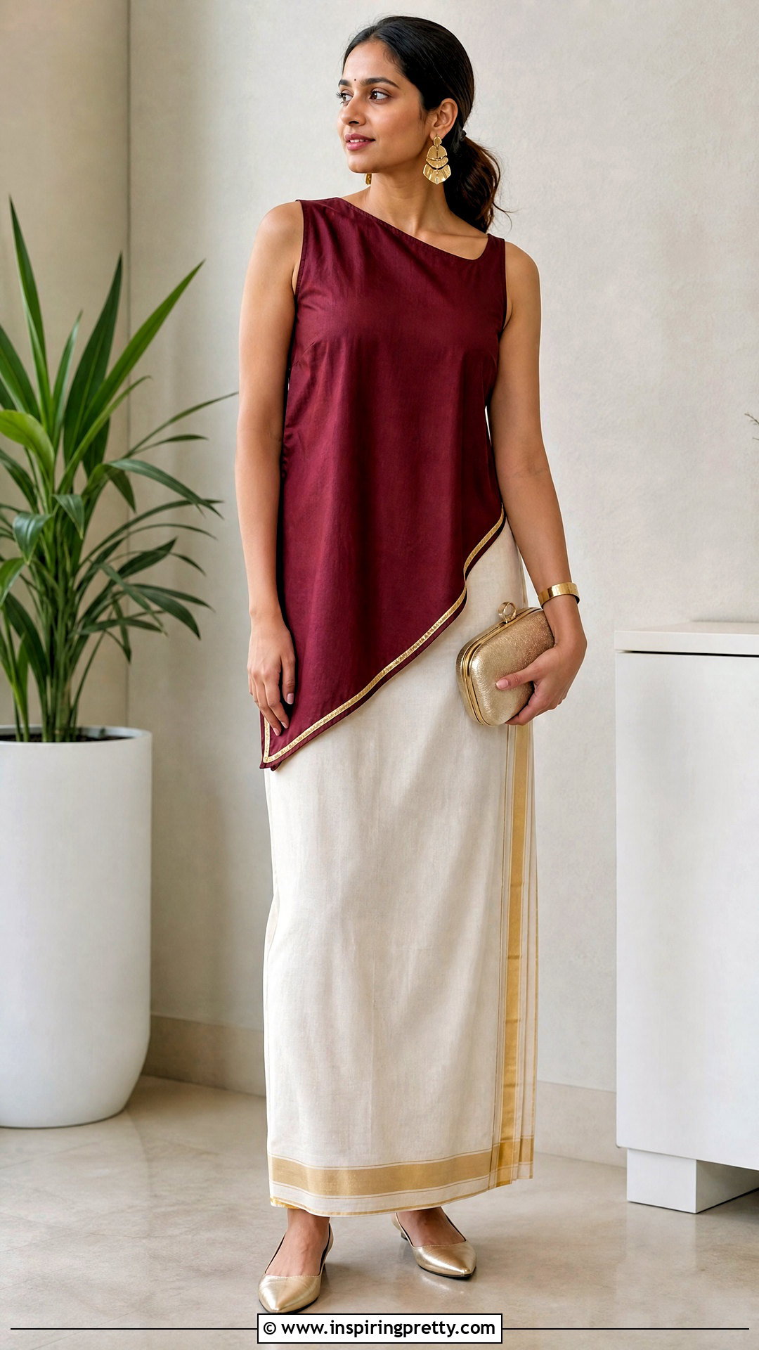 Asymmetrical Top And Kasavu Onam Skirt - 50 latest onam skirt and top designs