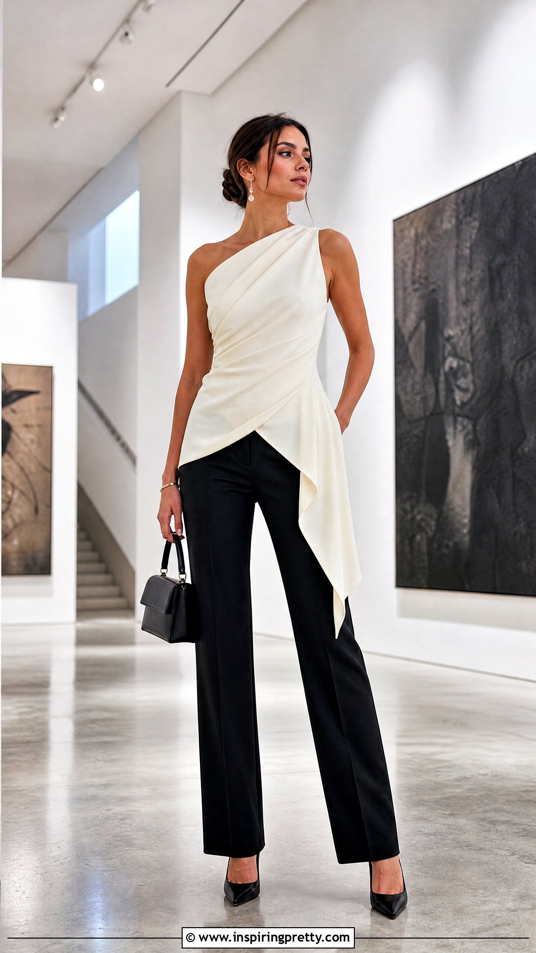 Asymmetrical Top And Straight Leg Pants Outfit - 50 elegant tops classy outfits