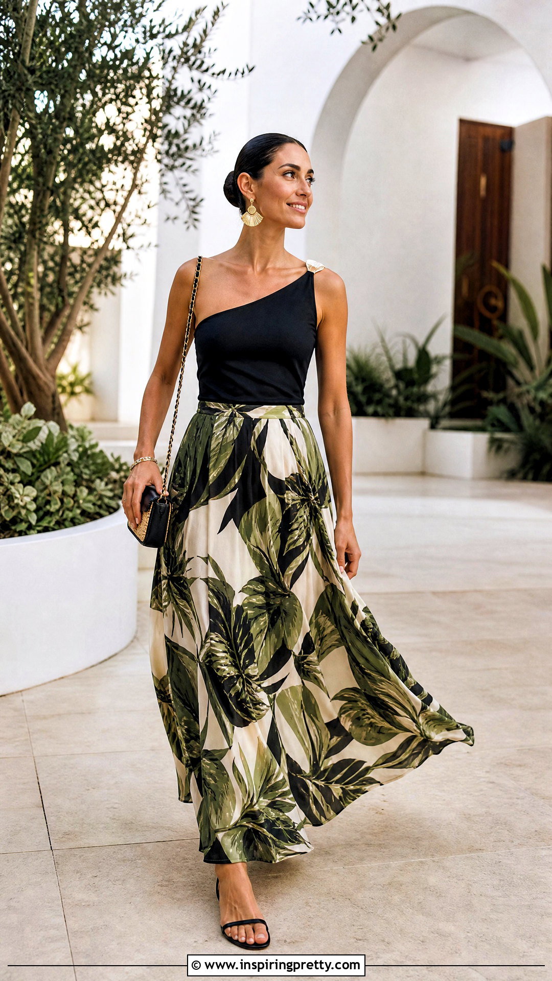 Asymmetrical Top With A Maxi Skirt - 50 cute aesthetic tops outfit ideas