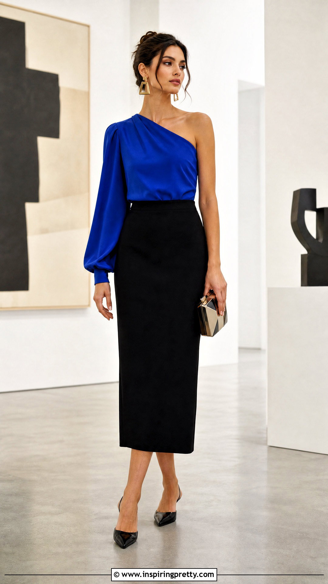 Asymmetrical Top With Column Skirt - 50 cute tops aesthetic ideas