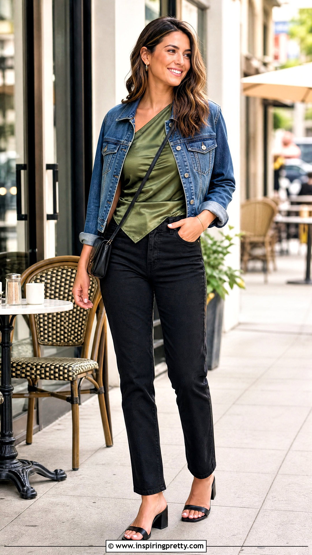 Asymmetrical Top With Denim Jacket - 50 tops asimetricos outfit ideas