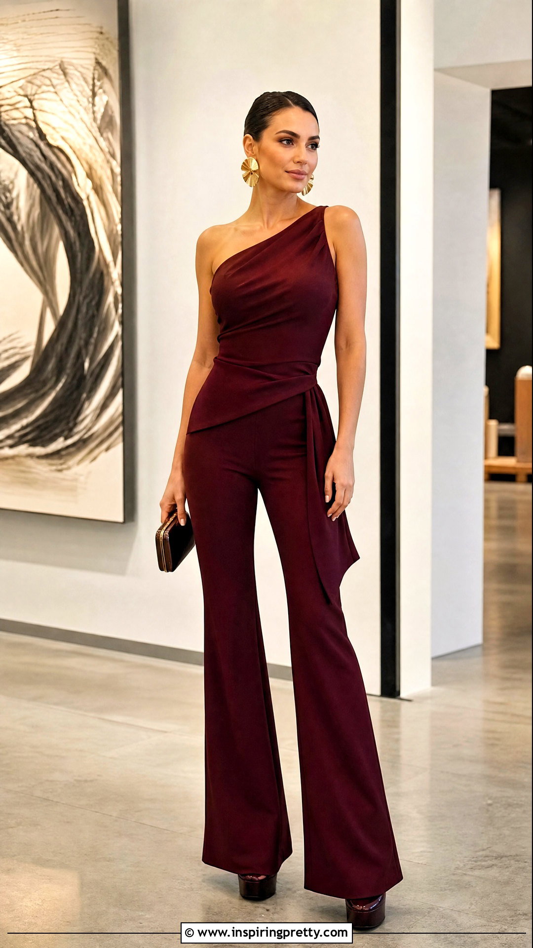 Asymmetrical Top With Flared Pants - 50 elegant tops outfit ideas