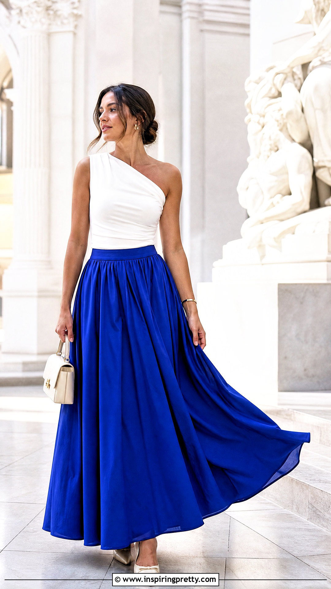 Asymmetrical Top With Full Maxi Skirt - 50 tops asimetricos outfit ideas
