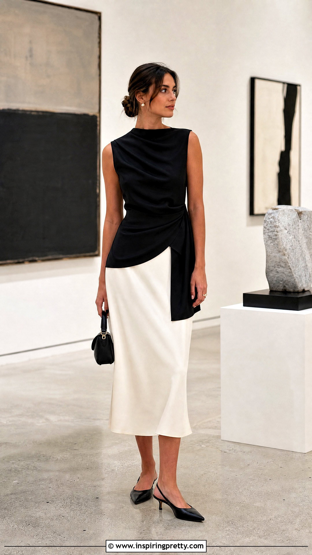 Asymmetrical Top With Midi Skirt - 50 classy tops outfit ideas