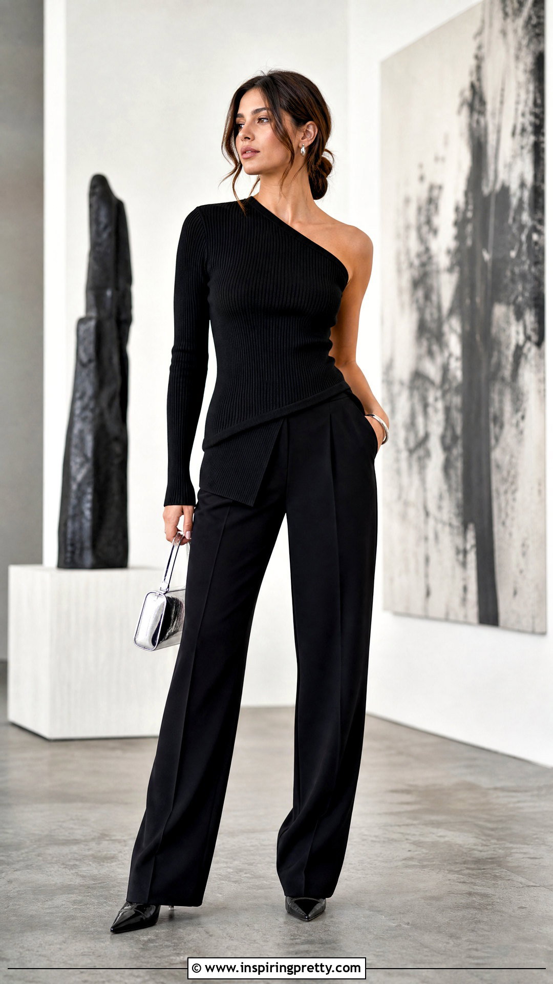 Asymmetrical Top With Monochrome Black Pieces - 50 tops asimetricos outfit ideas