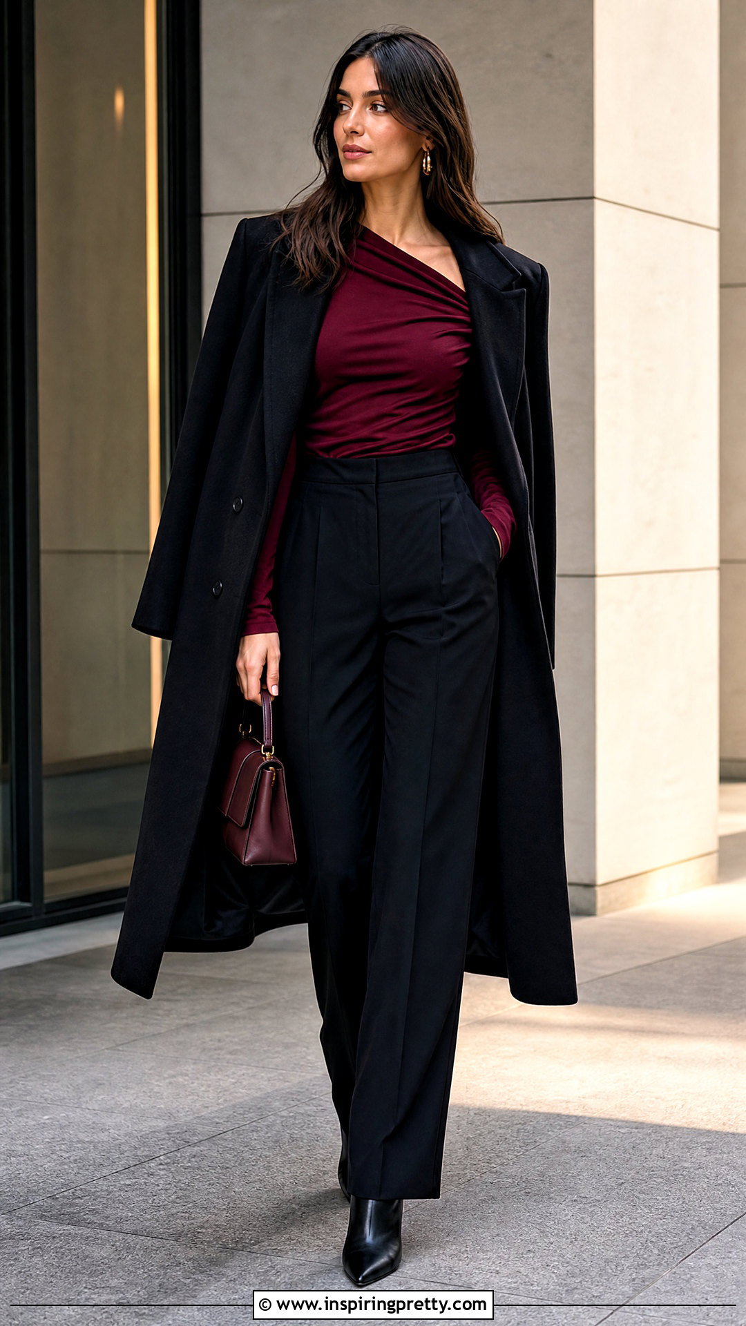 Asymmetrical Top With Straight Leg Pants - 50 fall tops outfit ideas