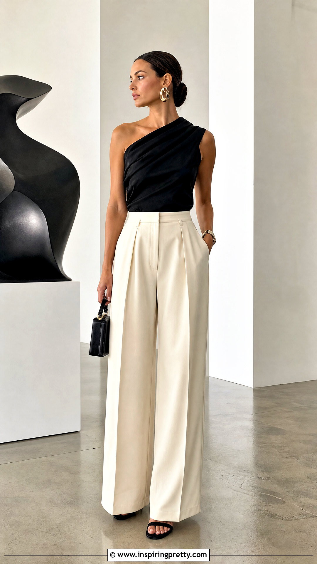 Asymmetrical Top With Tailored Pants - 50 top and pants outfit ideas