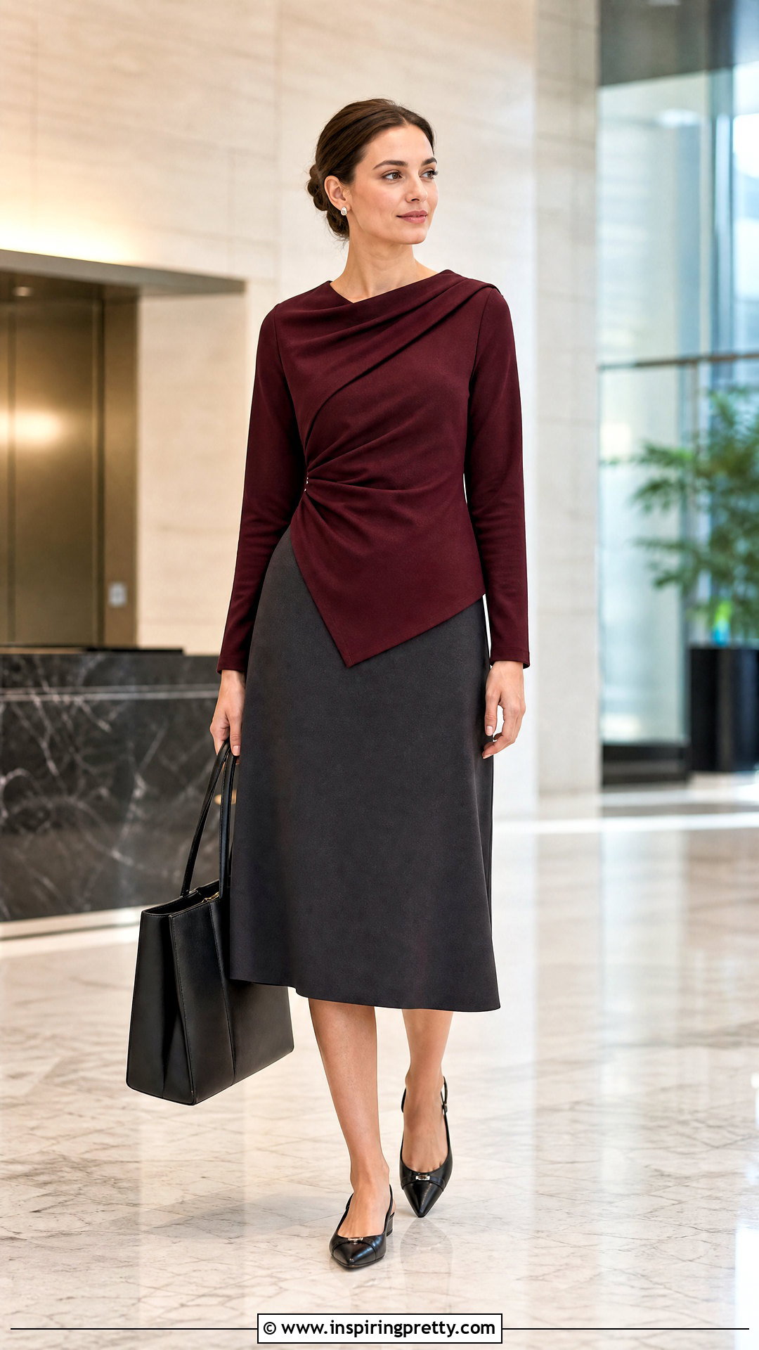 Asymmetrical Top With Work Midi Skirt - 50 asymmetrical top outfit ideas