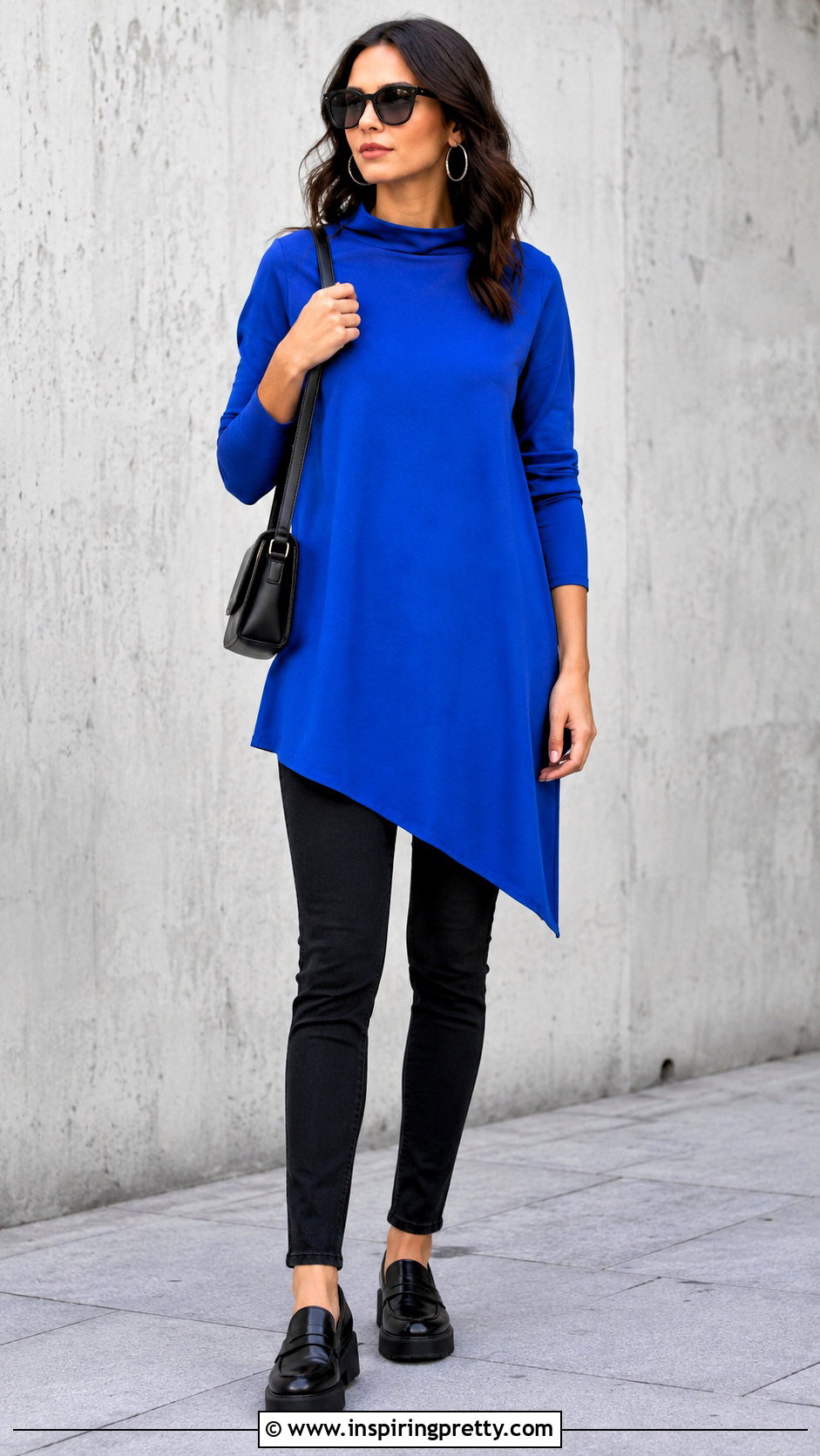 Asymmetrical Tunic Top With Black Jeans - 50 Tunic Top outfit ideas