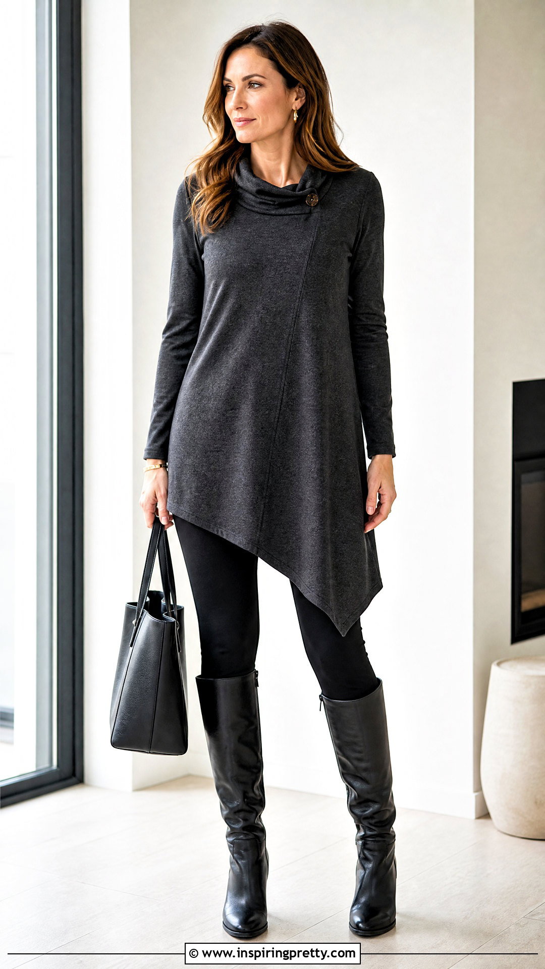 Asymmetrical Tunic Top With Leggings - 50 asymmetrical tops outfit ideas