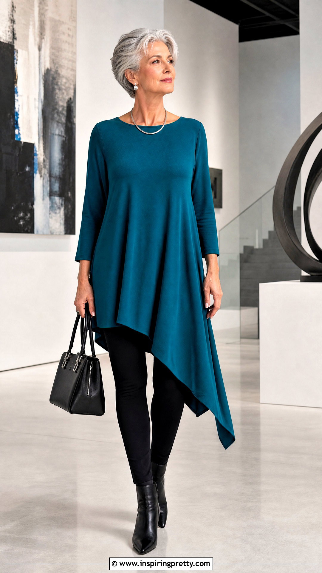 Asymmetrical Tunic Top With Leggings - 20 tops to wear with leggings over 50 outfit ideas