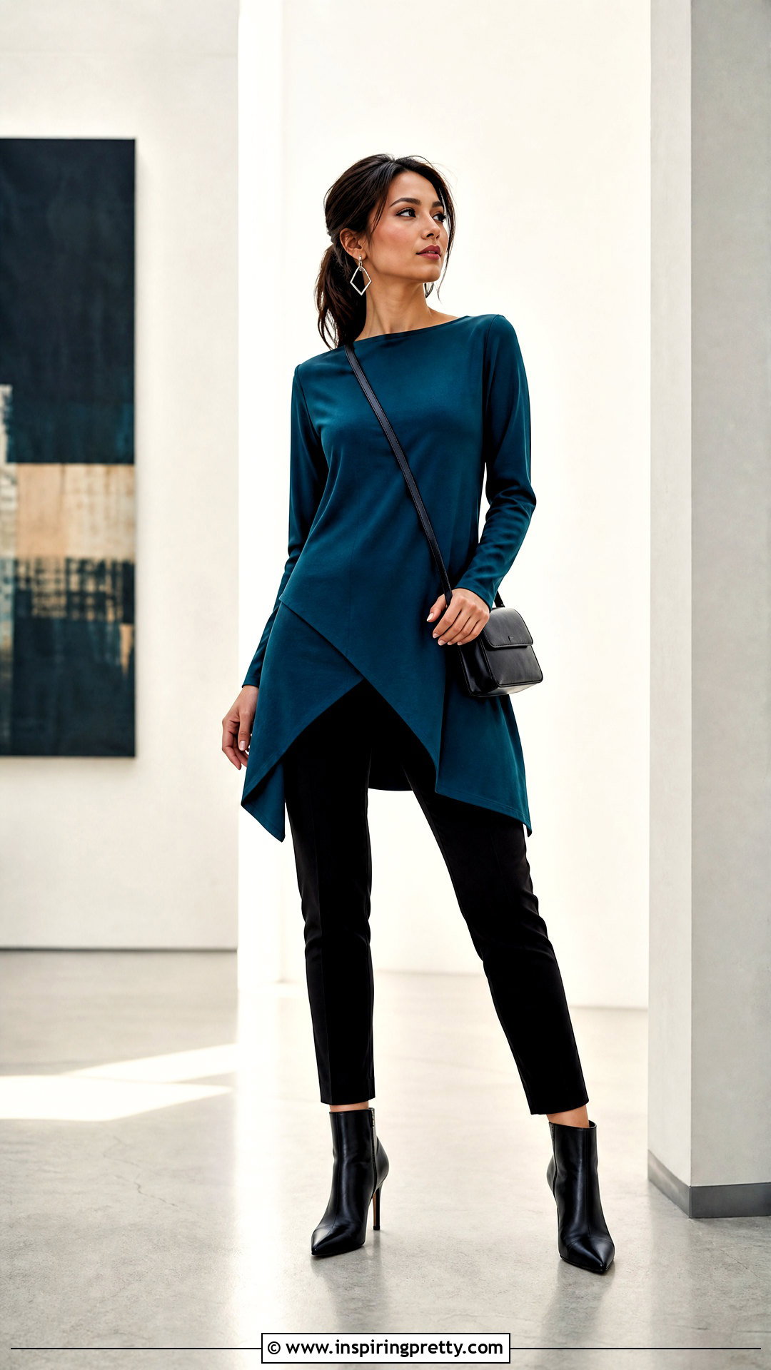 Asymmetrical Tunic Top With Ponte Pants - 20 Chic Tunic Tops outfit ideas
