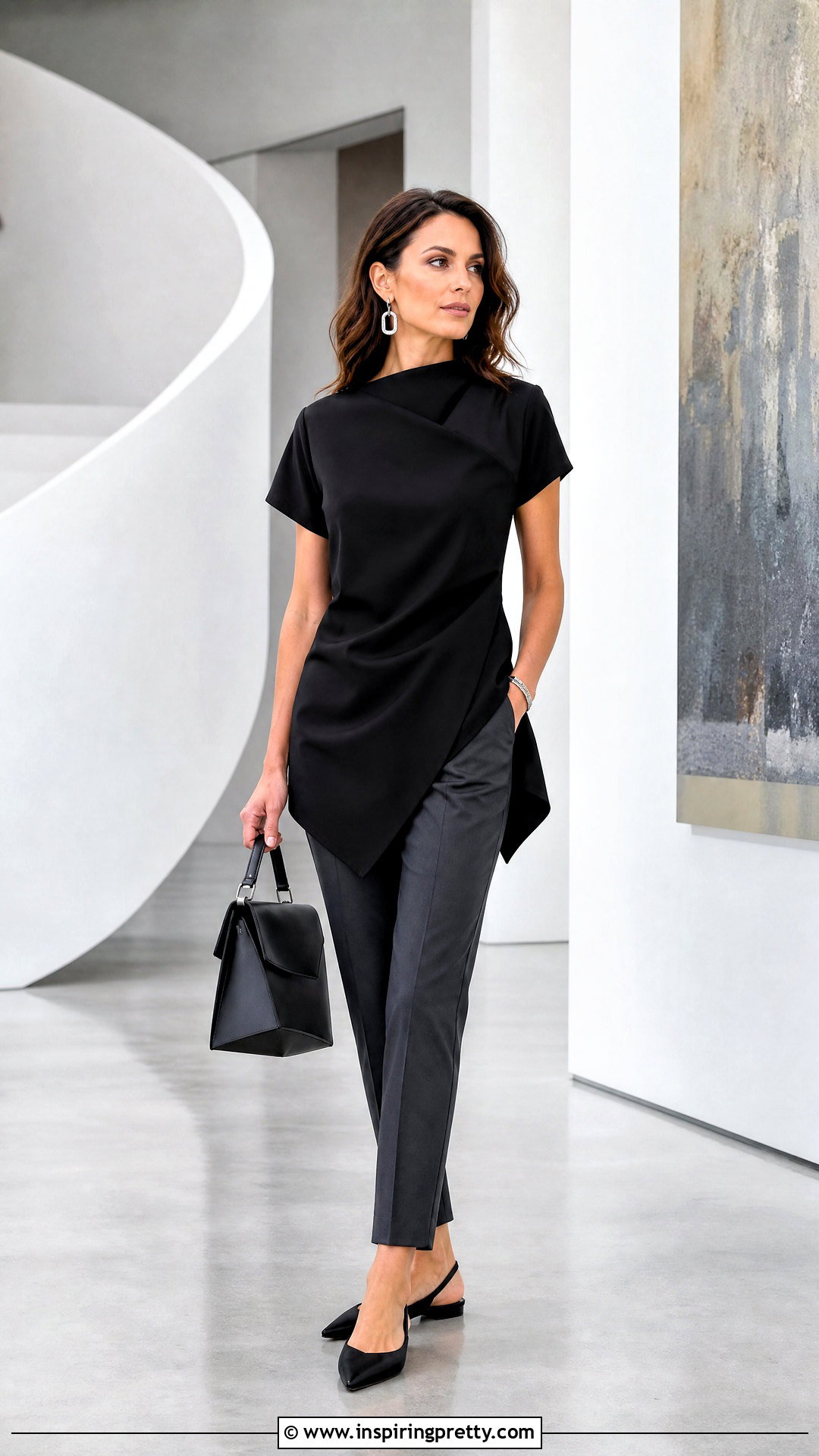 Asymmetrical Tunic Top With Slim Pants - 20 boutique tunic tops outfit ideas