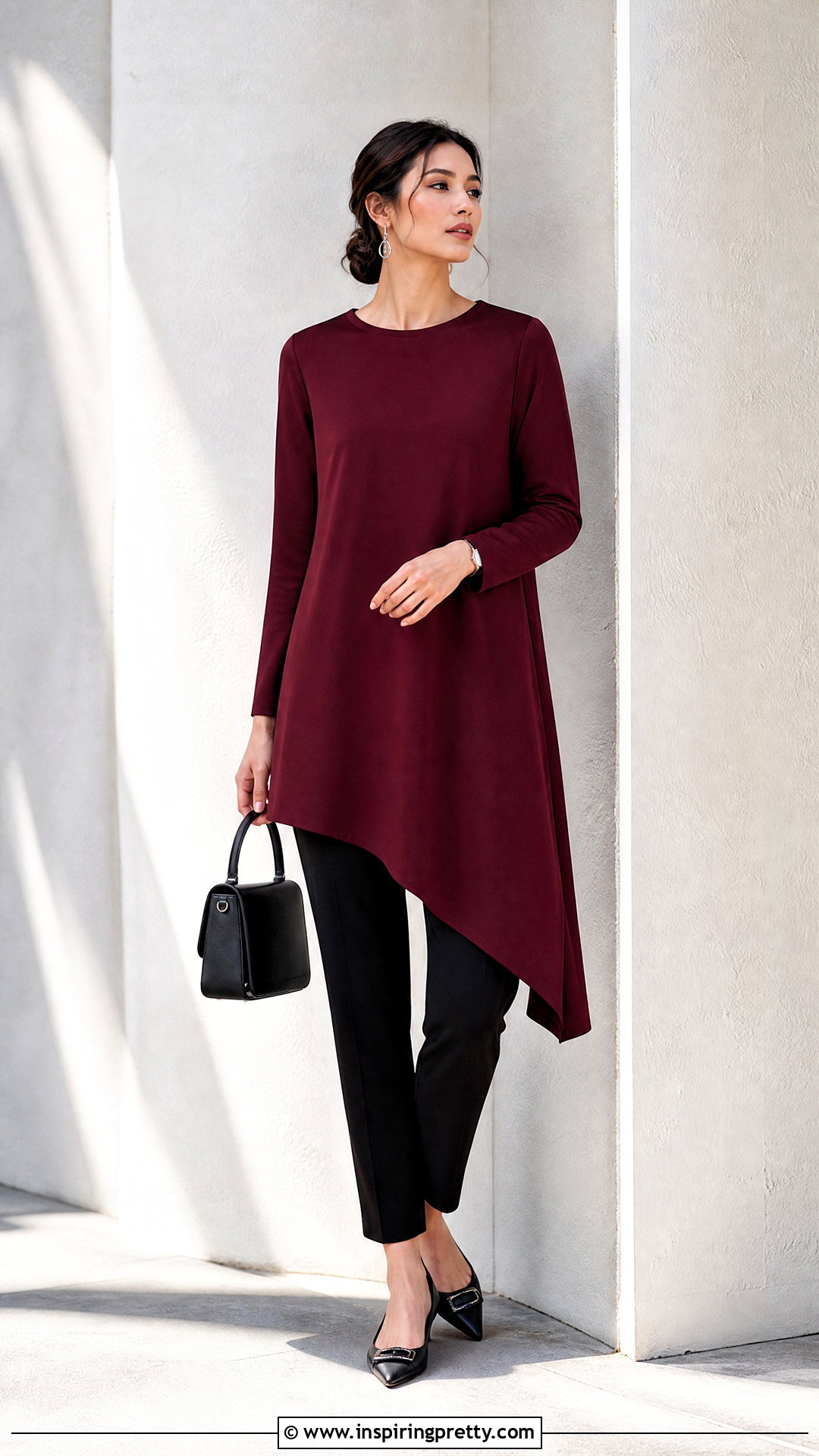 Asymmetrical Tunic With Slim Pants - 50 tunic tops outfit ideas