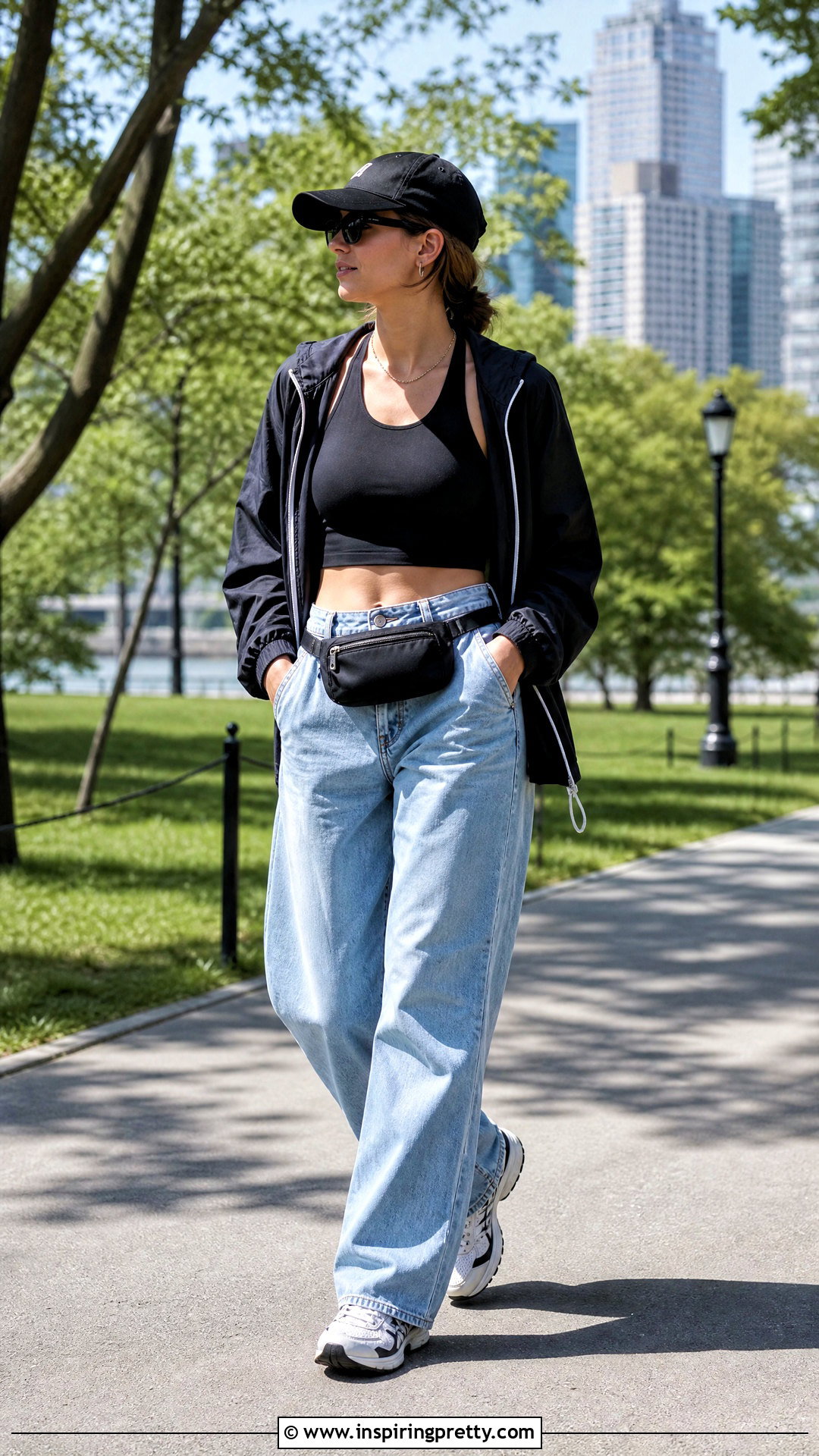 Athletic Crop Top And Loose Jeans - 50 Crop Top And Jeans Outfit ideas